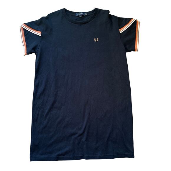 Fred Perry Navy T Shirt Dress, Orange Trim, Preppy, edgy, Ivy League, Size 12 - Picture 1 of 6